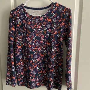 Talbots Women’s Long Sleeve Floral Tee - Navy and Orange-MP